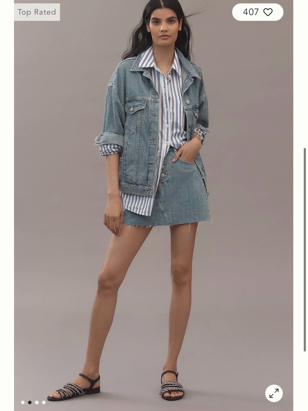 Pilcro Anthropologie Distressed Dotted Denim Jacket Blue Size M